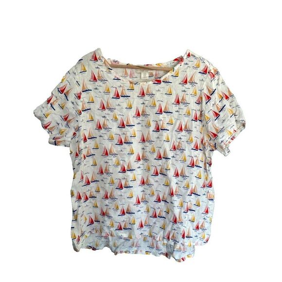 Cynthia Rowley Women's Linen Sailboat Boxy Tee 1X - Picture 1 of 7